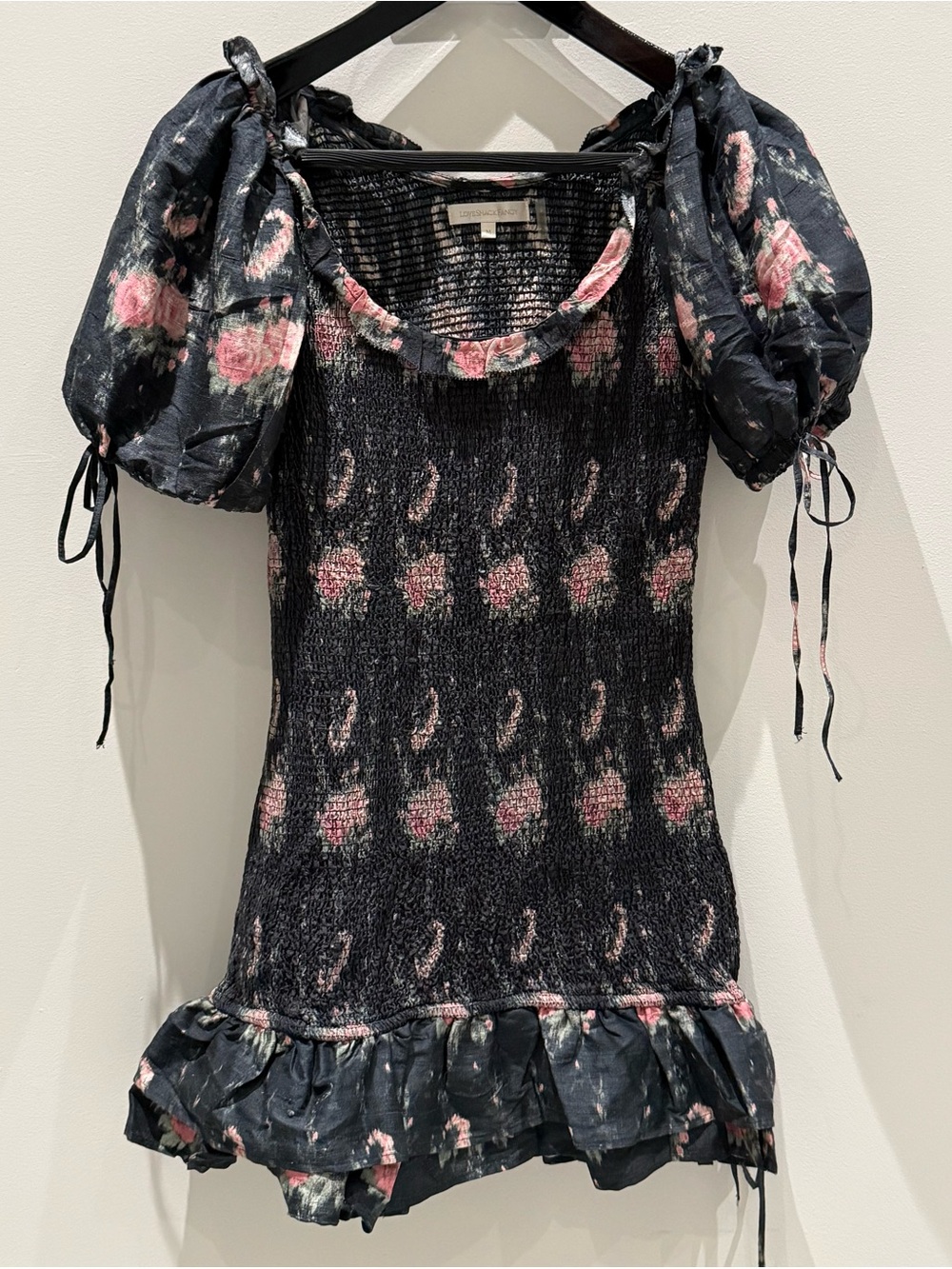 • LoveShackFancy • Violet Rose-Print Puff Sleeve Mini Dress • Size M •